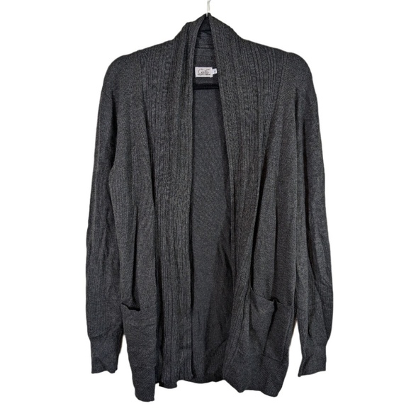 Cielo Gray Open Front Cardigan Sweater Size L - Picture 1 of 3